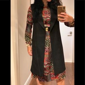 🔥Zara Long Open Front Vest in Black w/Faux Fur😍